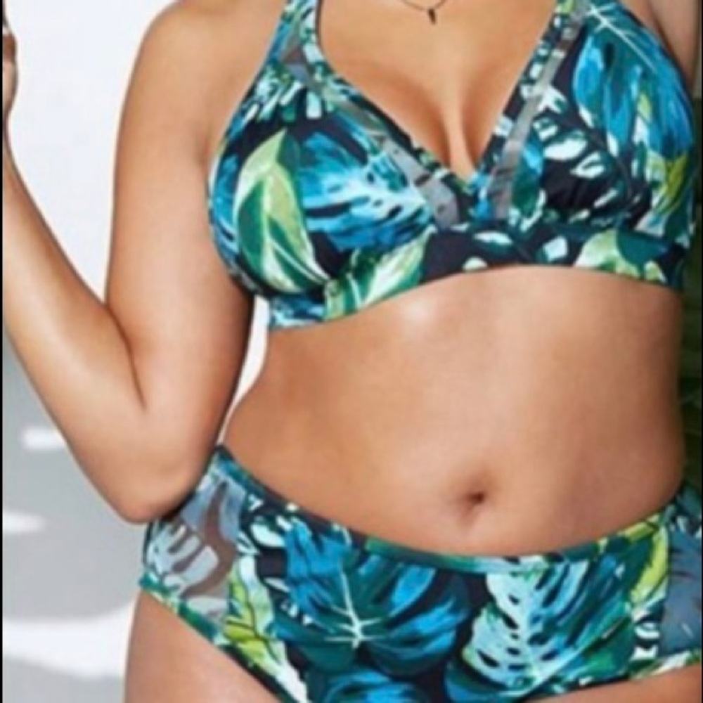 Tropical Leaf Print Bikini Set